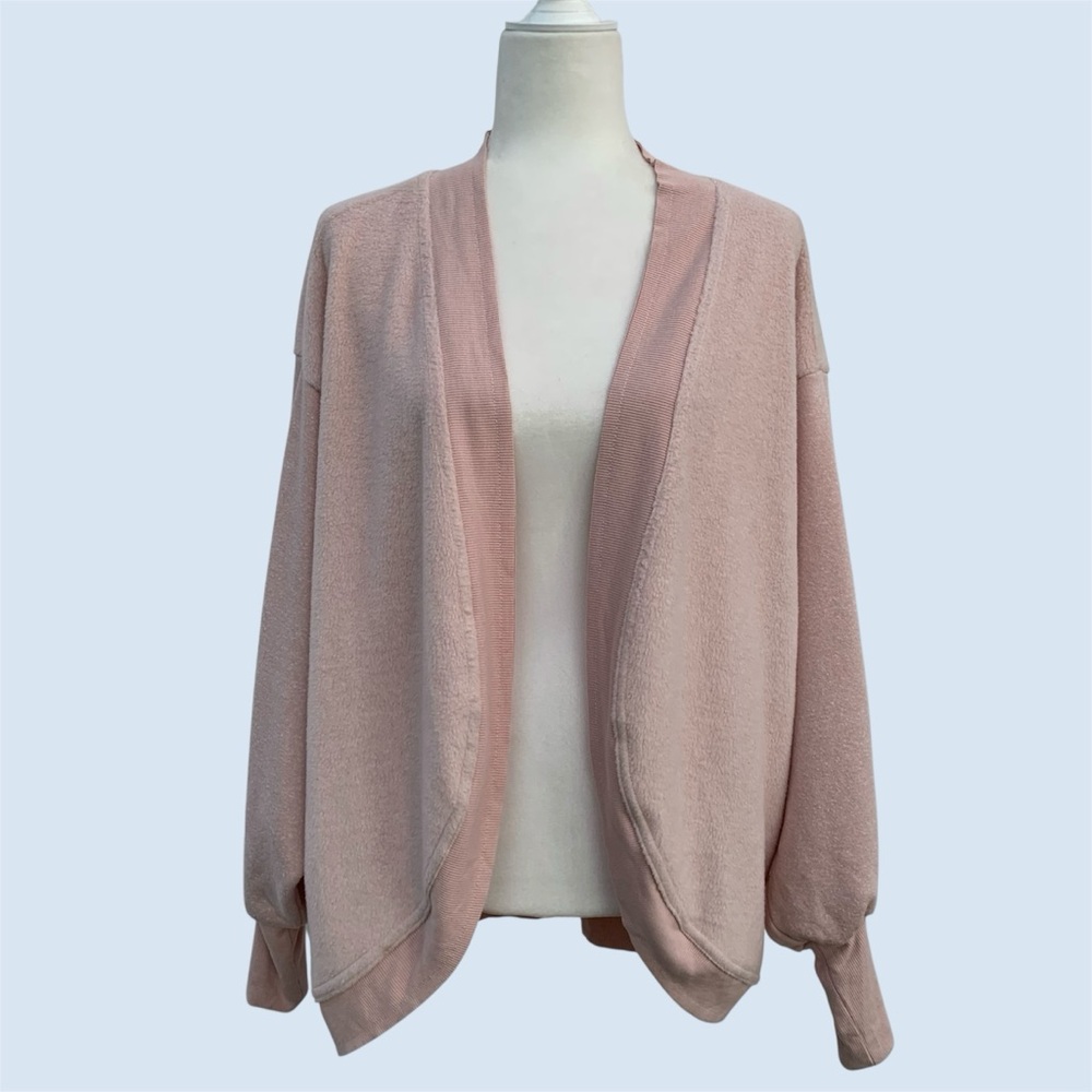 C&C California Light Pink Fleece Open Front Knit Cardigan ~ Women’s XL